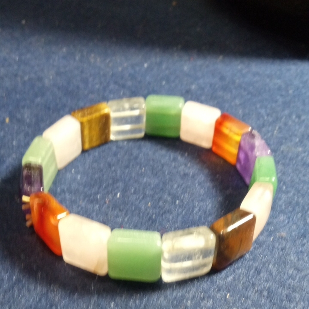 Multicolor Gemstone Stretch Bracelet Vintage